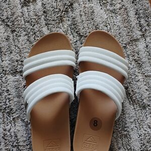 Reef Women's White and Tan Slide Sandals